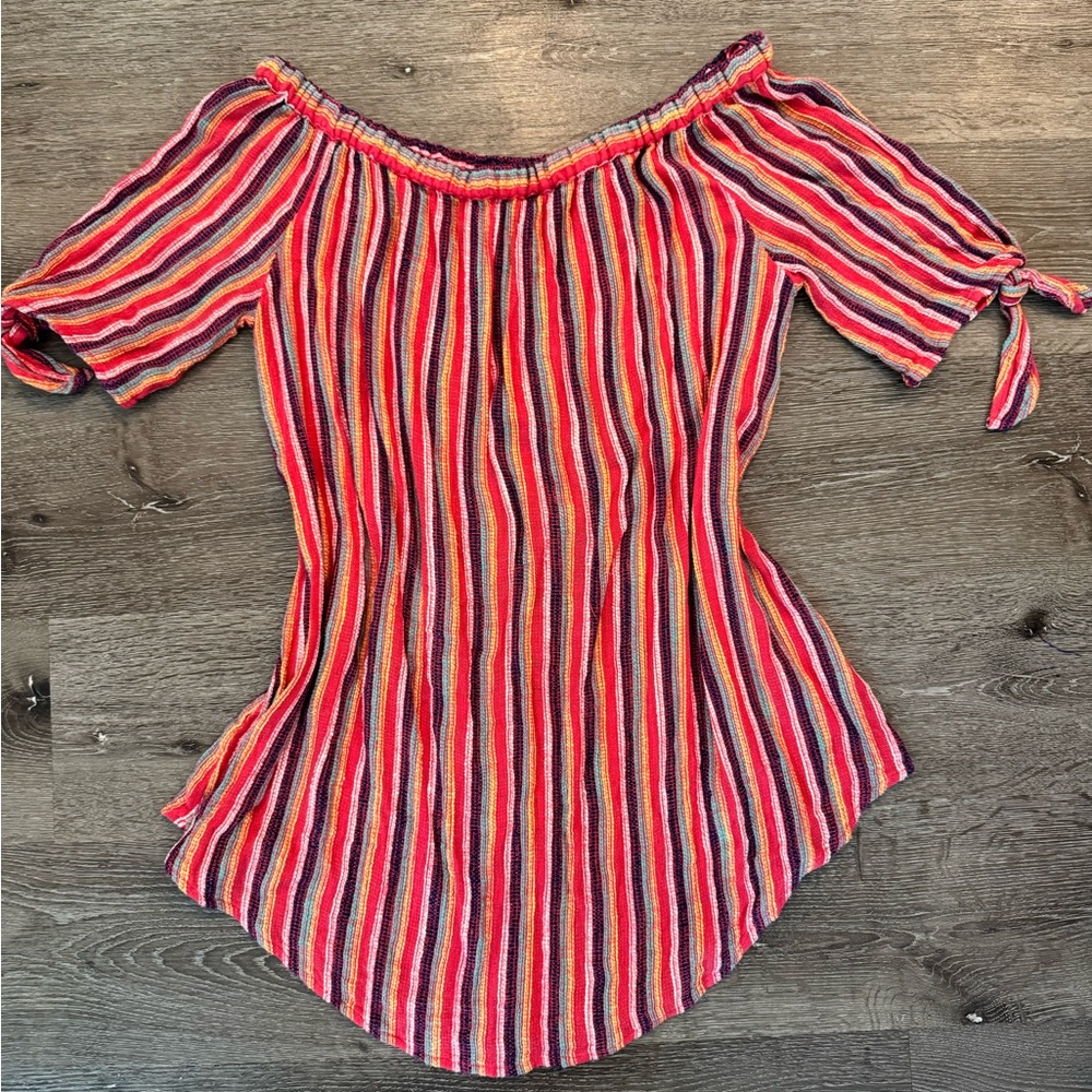Rip Curl Off-Shoulder Striped Boho Festival Tunic Medium